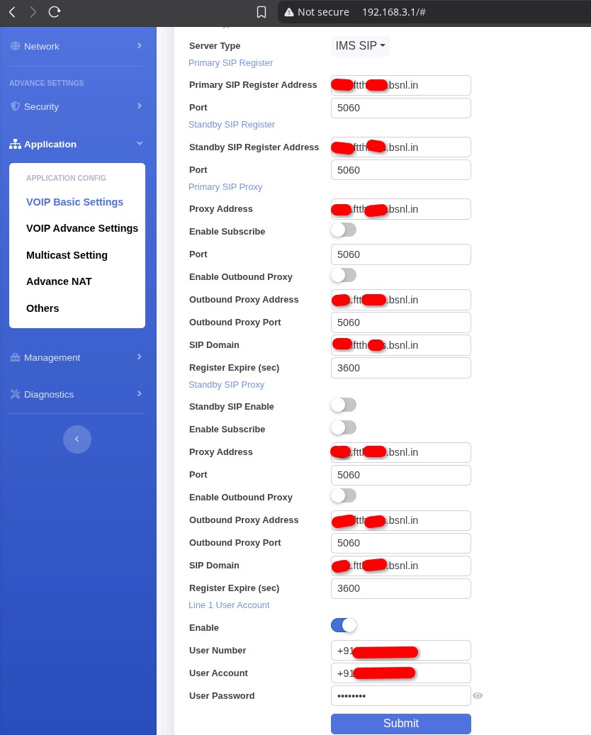 VOIP Login section
