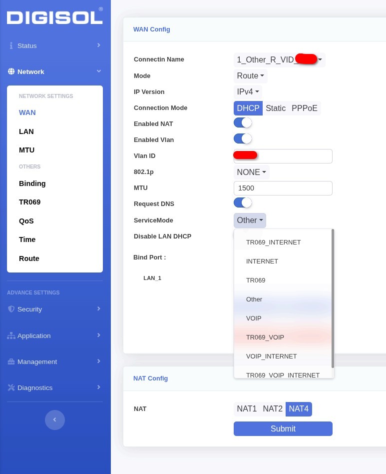 WAN Profile page